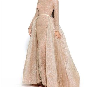 Portia and Scarlett 1702 gold mermaid glitter dress with overskirt